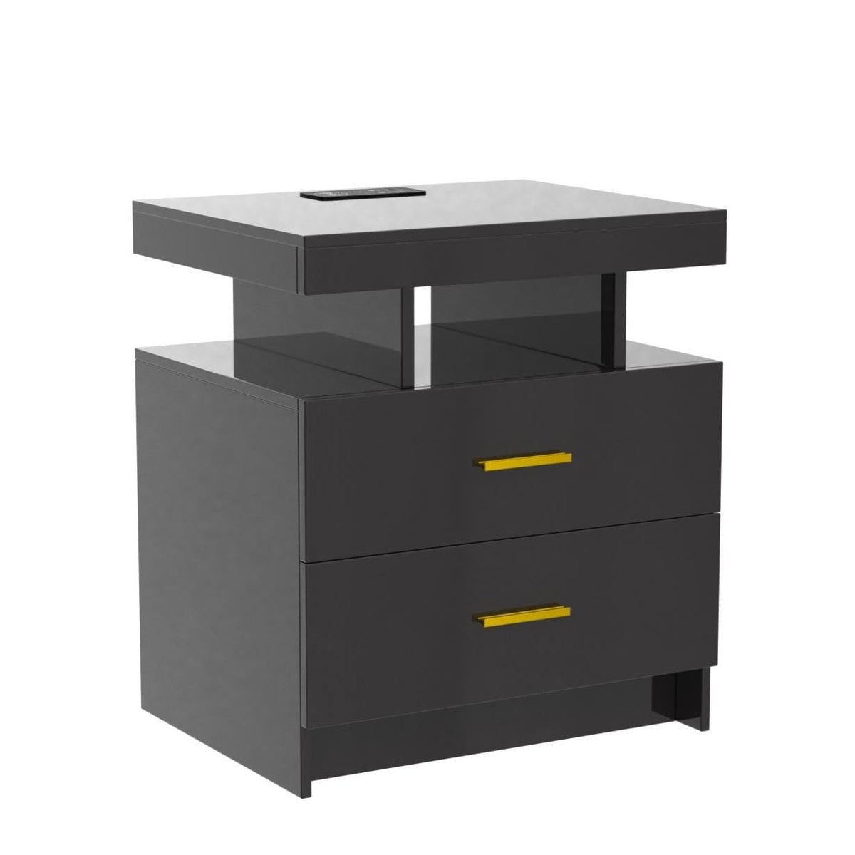 Black LED Nightstand with USB Type-C Charging R733