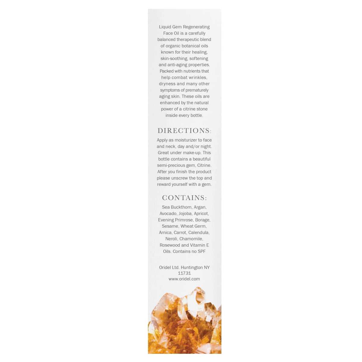 Liquid Gem Regenerating Face Oil - 100% Natural Organic Skincare with Citrine Stone, Argan and Sea Buckthorn, 1 Ounce Bottle I55088