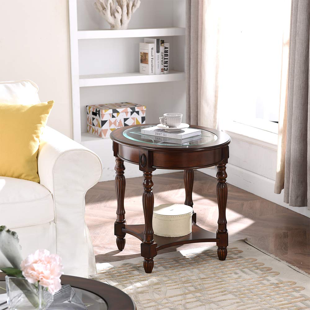 Wood Oval End Table with Glass Top U451
