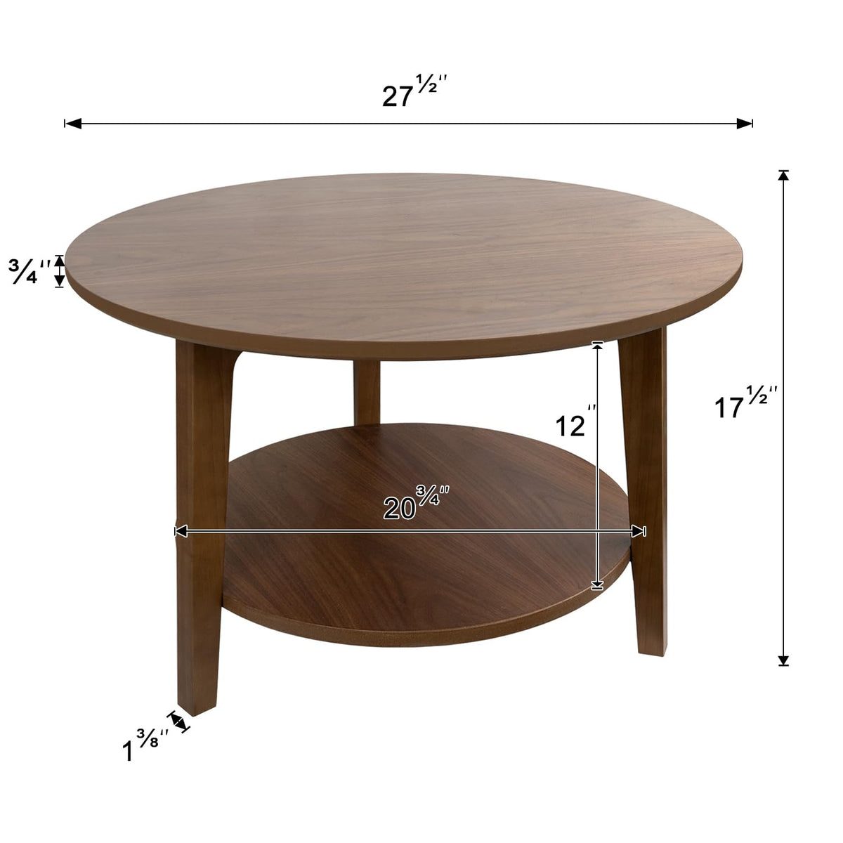 2-Tier Round Wood Coffee Table with Storage Shelf M3748