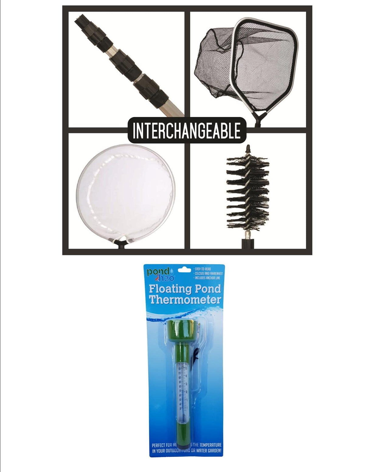 Floating Pond Thermometer & 4-in-1 Pond Cleaning Care Kit U564