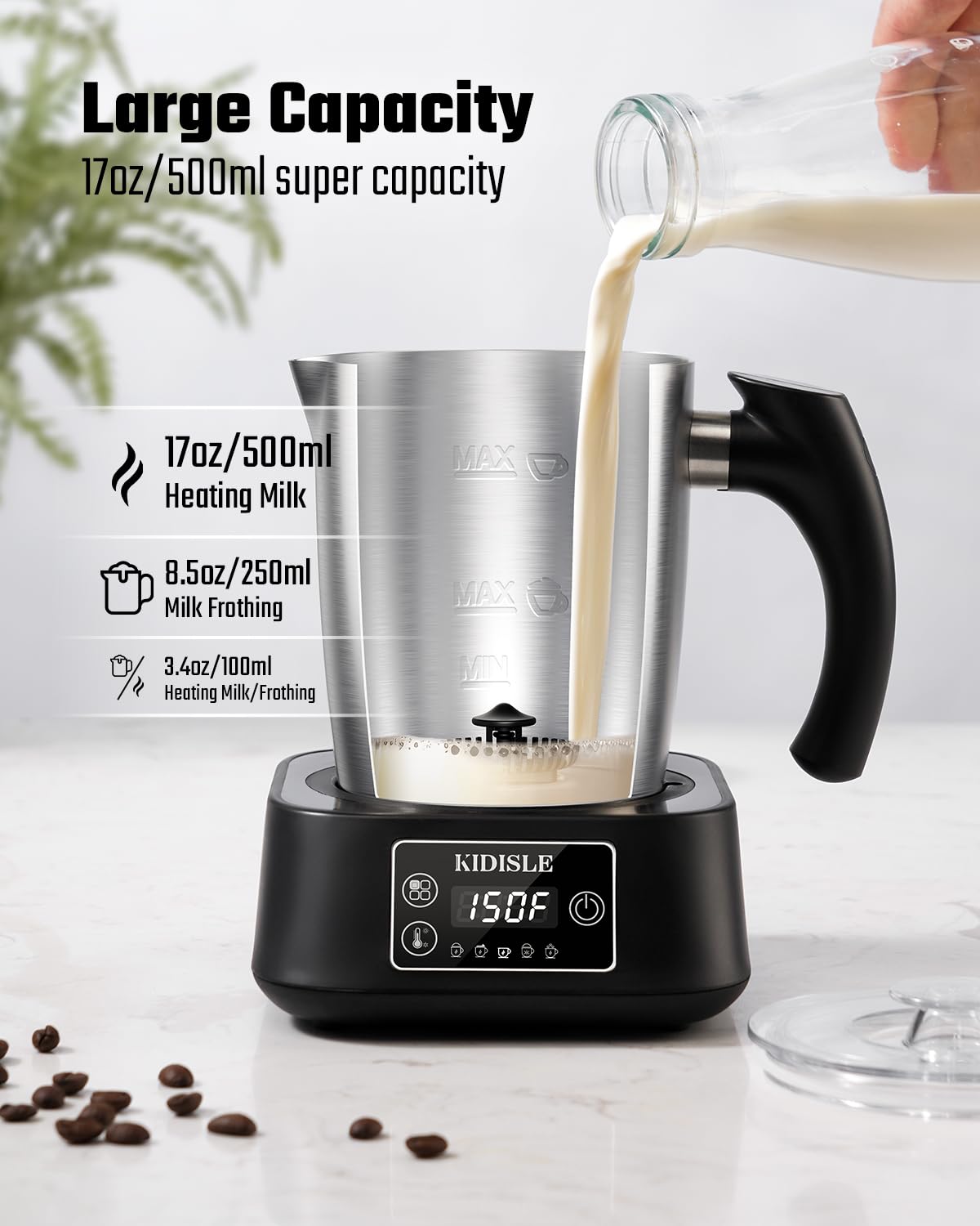 5-in-1 Milk Frother and Steamer 17oz Stainless Steel B226216