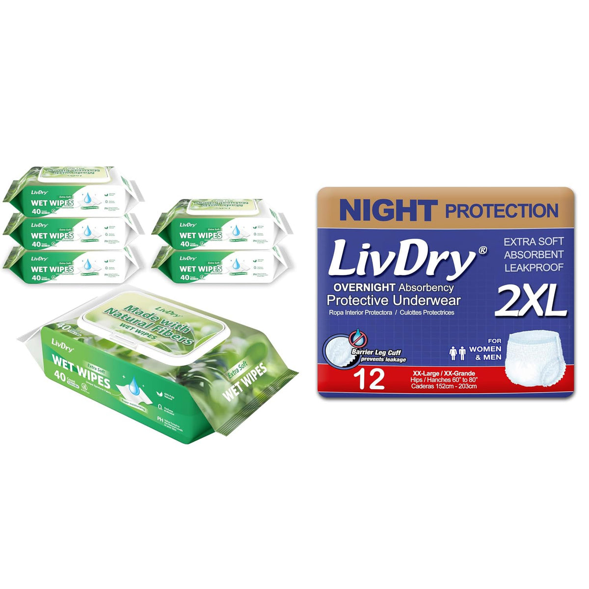 Adult Incontinence Underwear and Wet Wipes Bundle X2873