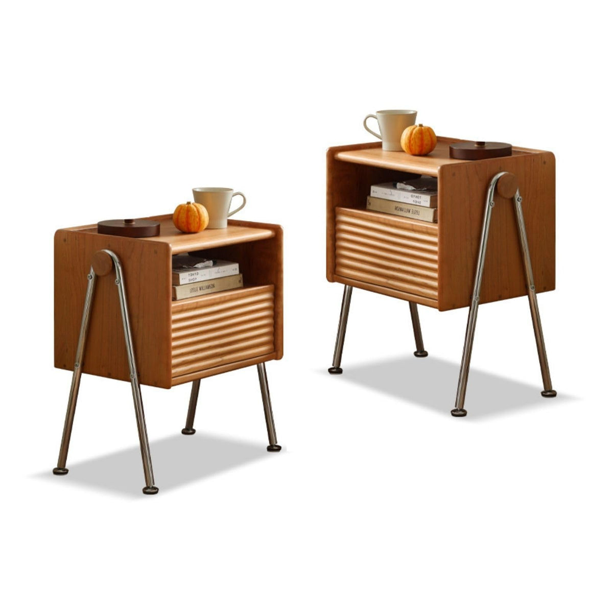Cherry Wood Nightstand Set of 2 with Drawer W943436