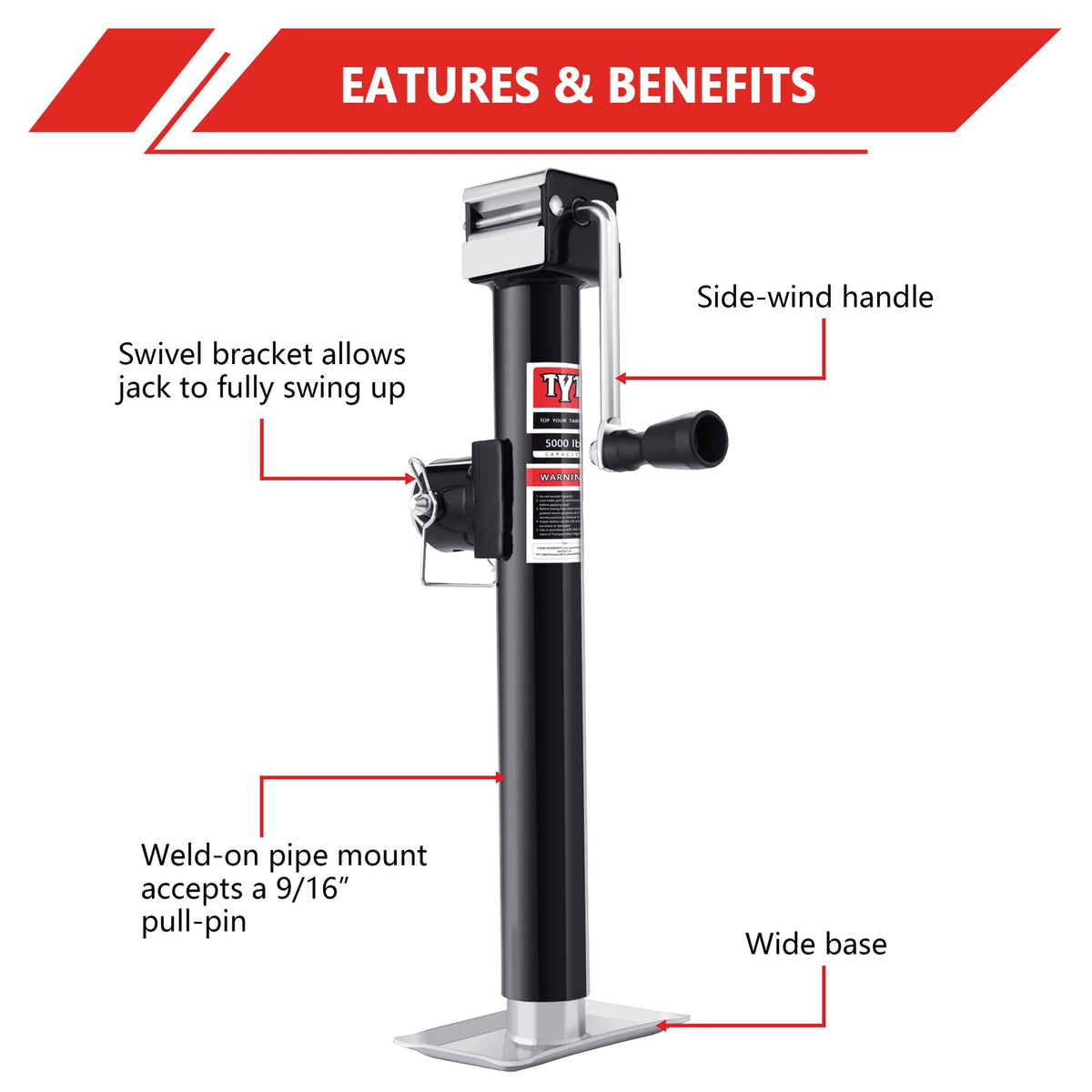 5000lbs Weld On Swivel Trailer Jack, 15" Vertical Travel C772583