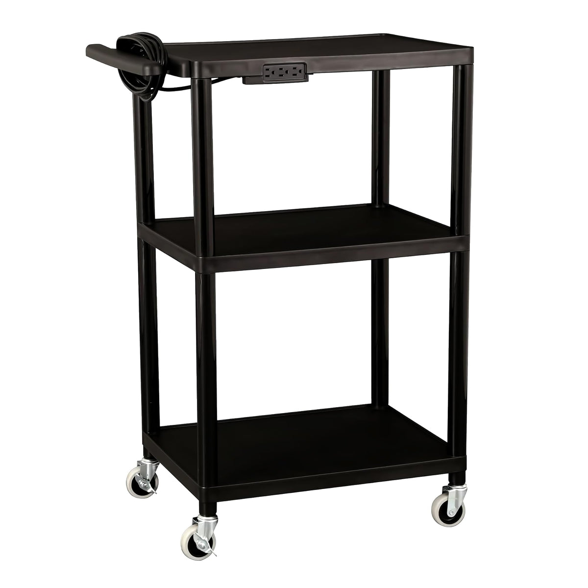 Mobile Utility AV Cart with Power Strip and Casters, Black V7537