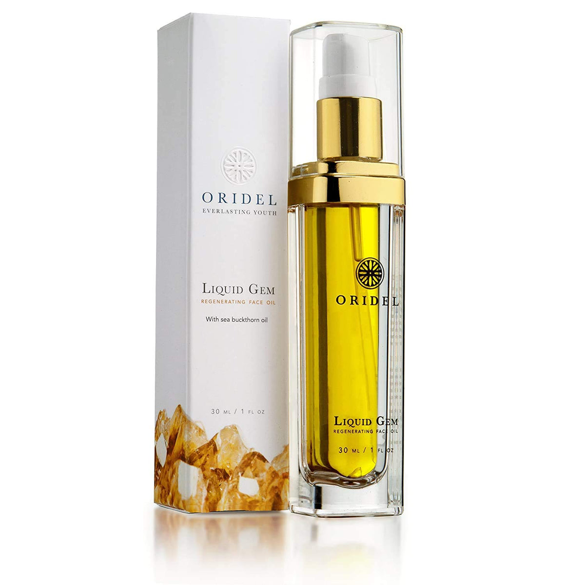 Liquid Gem Regenerating Face Oil - 100% Natural Organic Skincare with Citrine Stone, Argan and Sea Buckthorn, 1 Ounce Bottle I55088