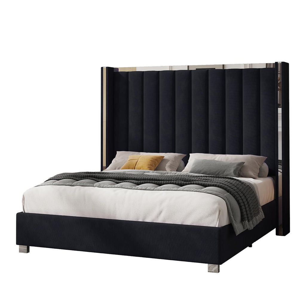 Queen Upholstered Bed Frame with Tall Headboard T60007
