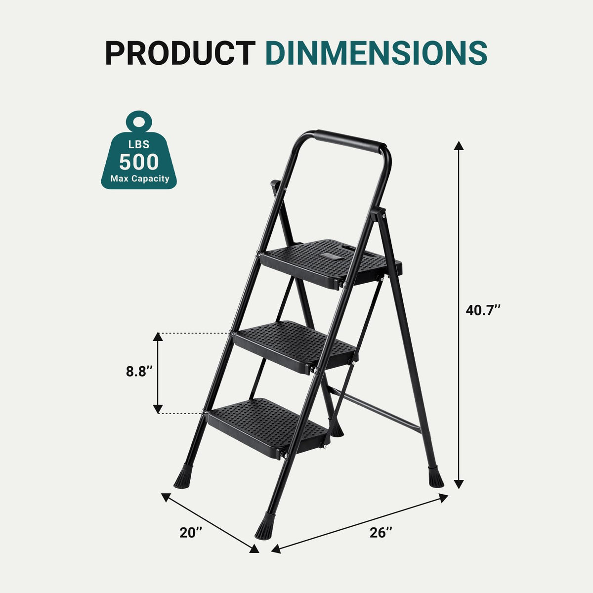 3 Step Ladder 500lbs Capacity Foldable Step Stool H55065