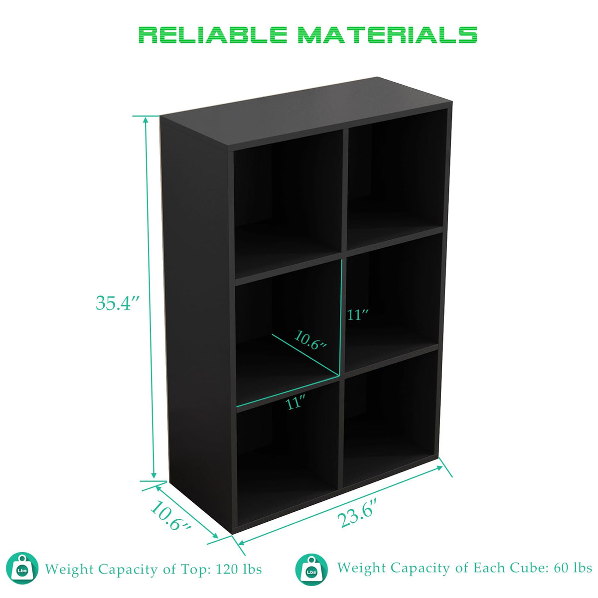 Black 6-Cube Storage Shelf Bookcase Z666