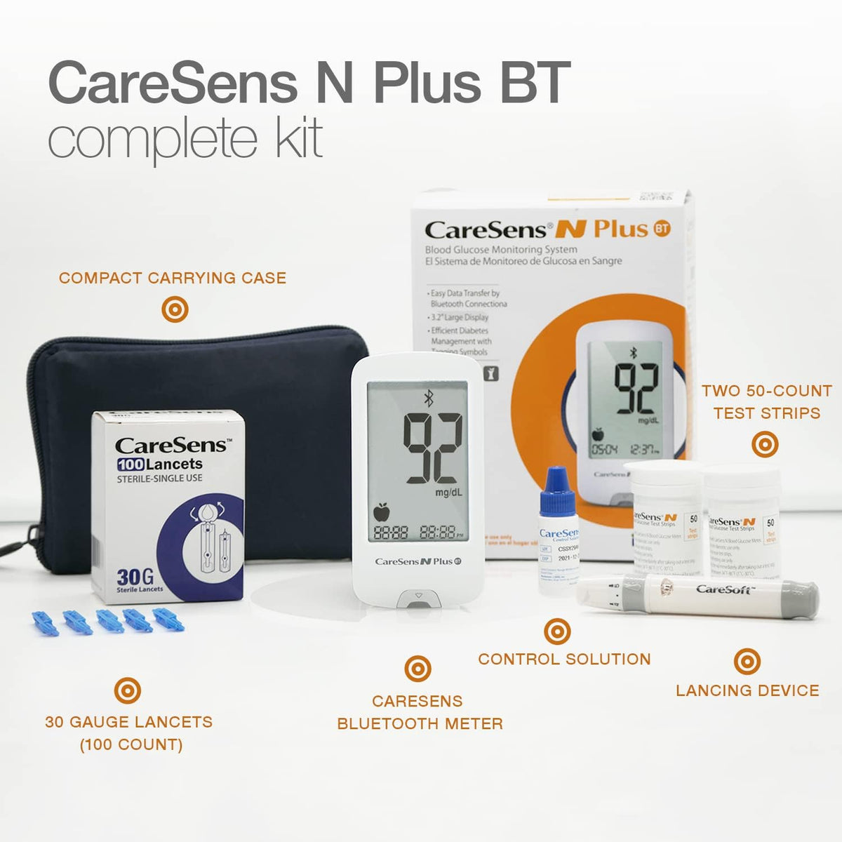 Bluetooth Blood Glucose Monitor Kit with 100 Test Strips and 100 Lancets P2377