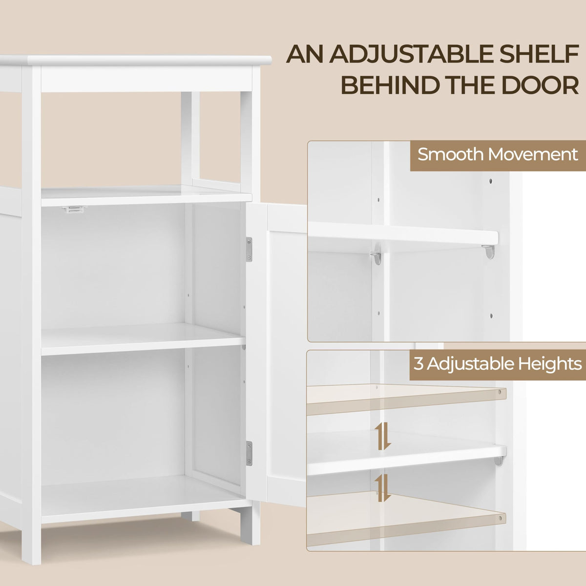 White Bathroom Storage Cabinet with Door & Open Shelf X52868