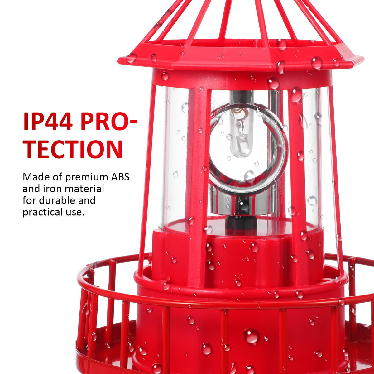Solar Lighthouse Rotating Beacon Light Red Iron V12752