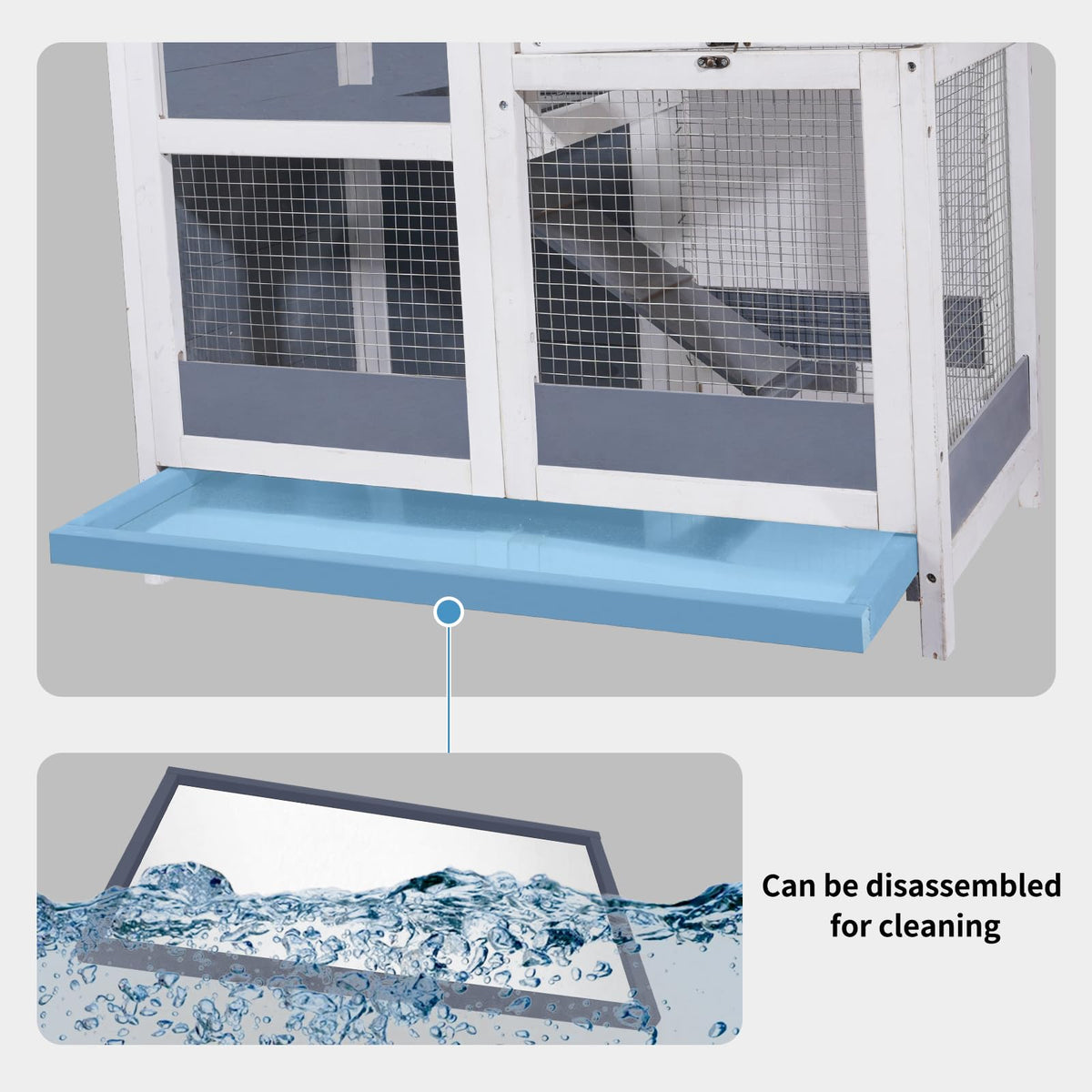 2-Story Wooden Small Animal Cage with Removable Tray and Ramp B7372