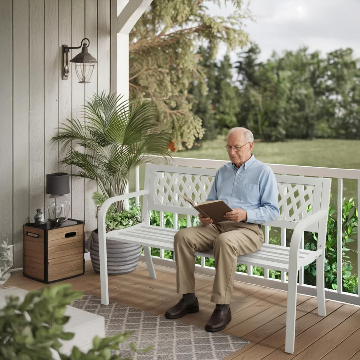 White 2-Person Outdoor Bench Q925350