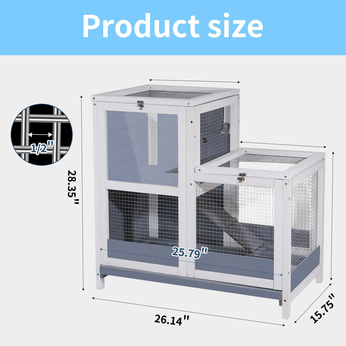 2-Story Wooden Small Animal Cage with Removable Tray and Ramp B7372