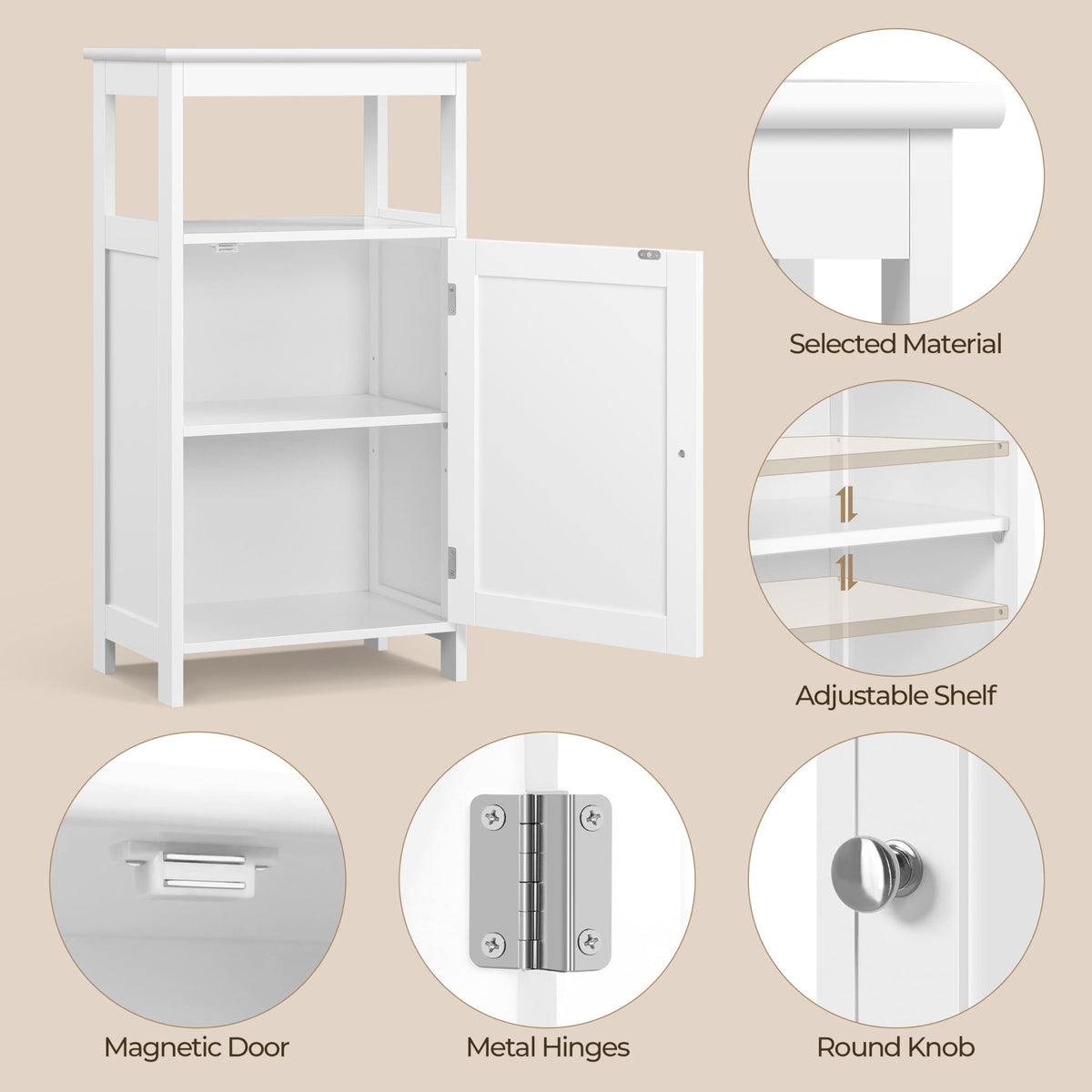 White Bathroom Storage Cabinet with Door & Open Shelf X52868