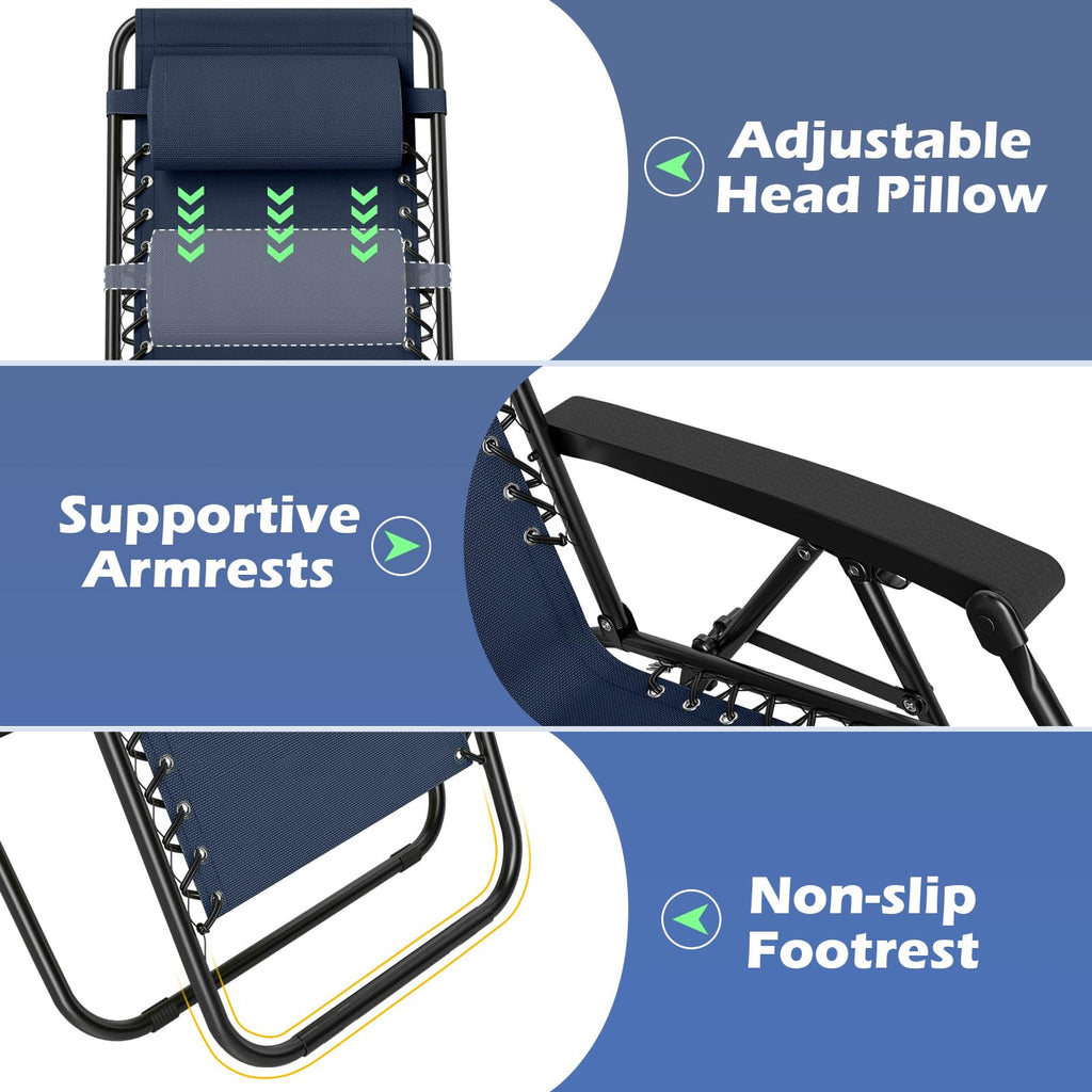 Zero Gravity Chairs Set of 2 Portable Folding Lounger with Pillow Cup Holder Q648