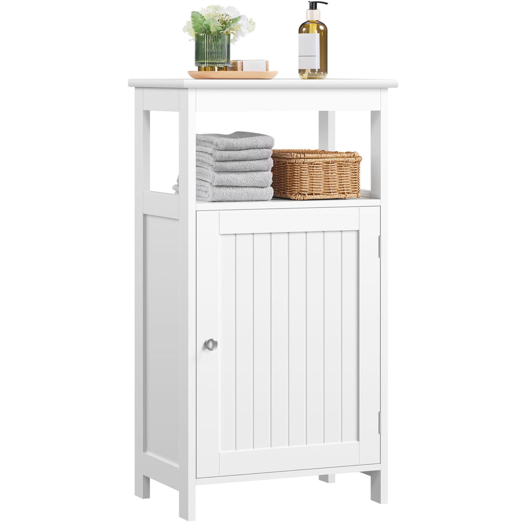 White Bathroom Storage Cabinet with Door & Open Shelf X52868