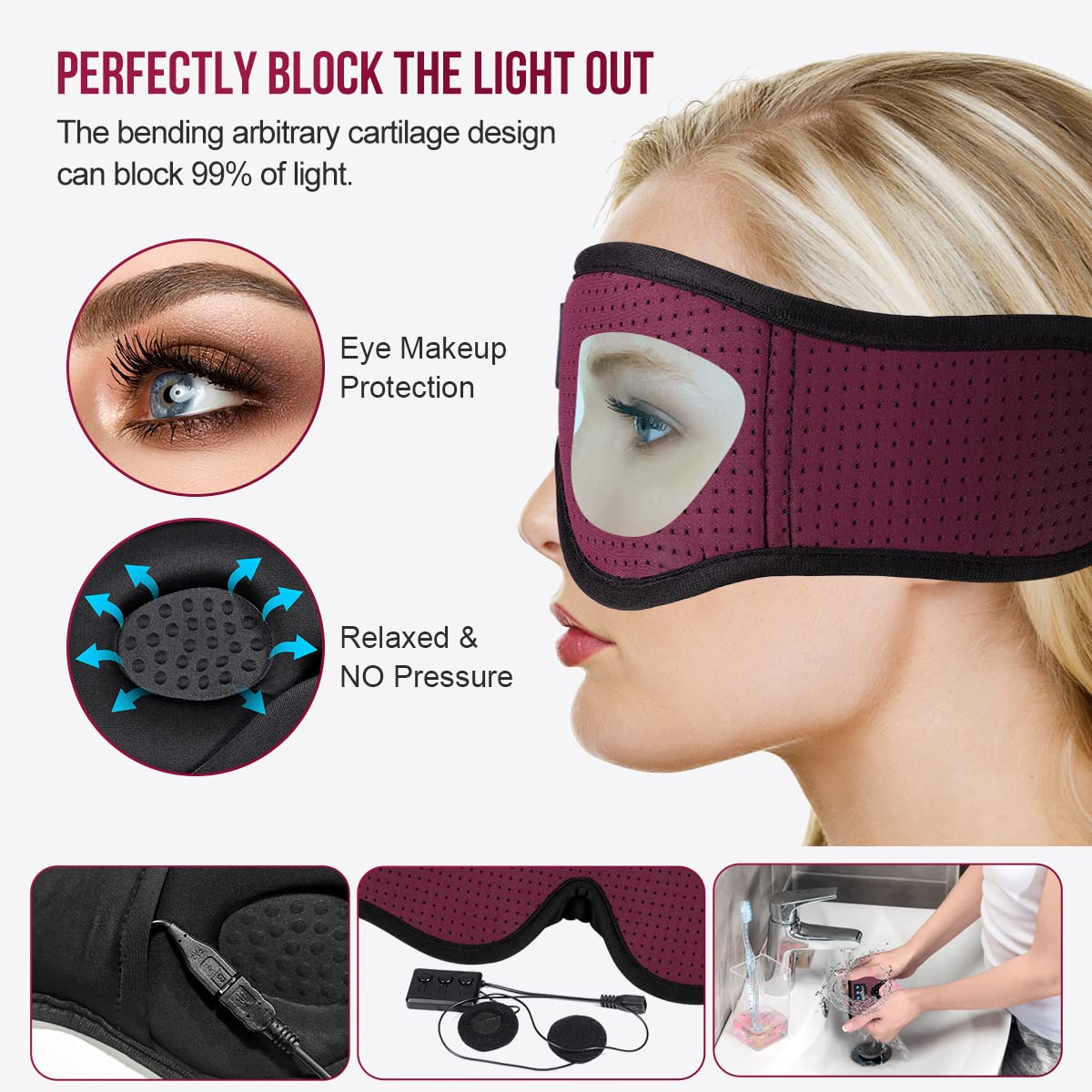 3D Bluetooth Sleep Mask Headphones Pack of 2 L703