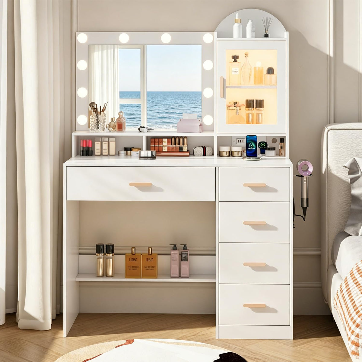 Vanity Desk with LED Lights and Mirror W514