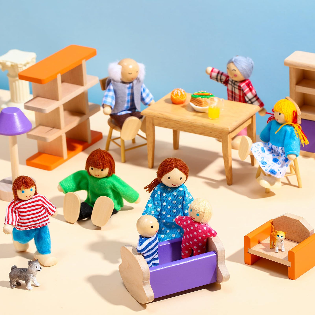 Wooden Dollhouse Family Set Mini People N929
