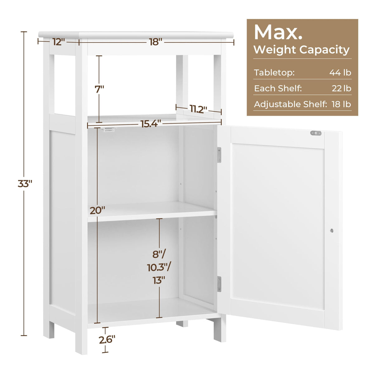 White Bathroom Storage Cabinet with Door & Open Shelf X52868