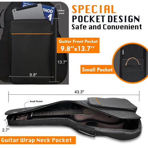 0.5-inch Extra Thick Padding Waterproof Oxford Acoustic Guitar Bag F256