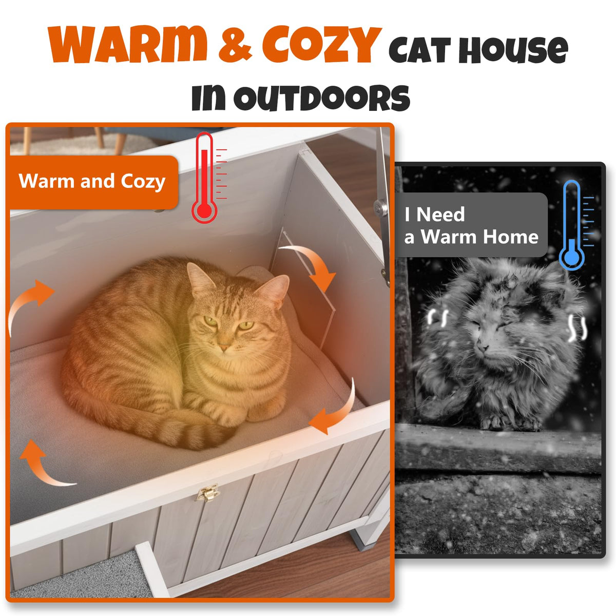 Weatherproof Wooden Outdoor Cat House with Escape Doors D9746