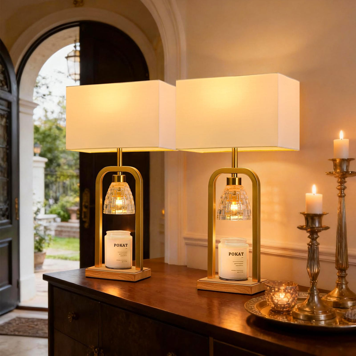 2 in 1 Gold Table Lamp with Candle Warmer S476663
