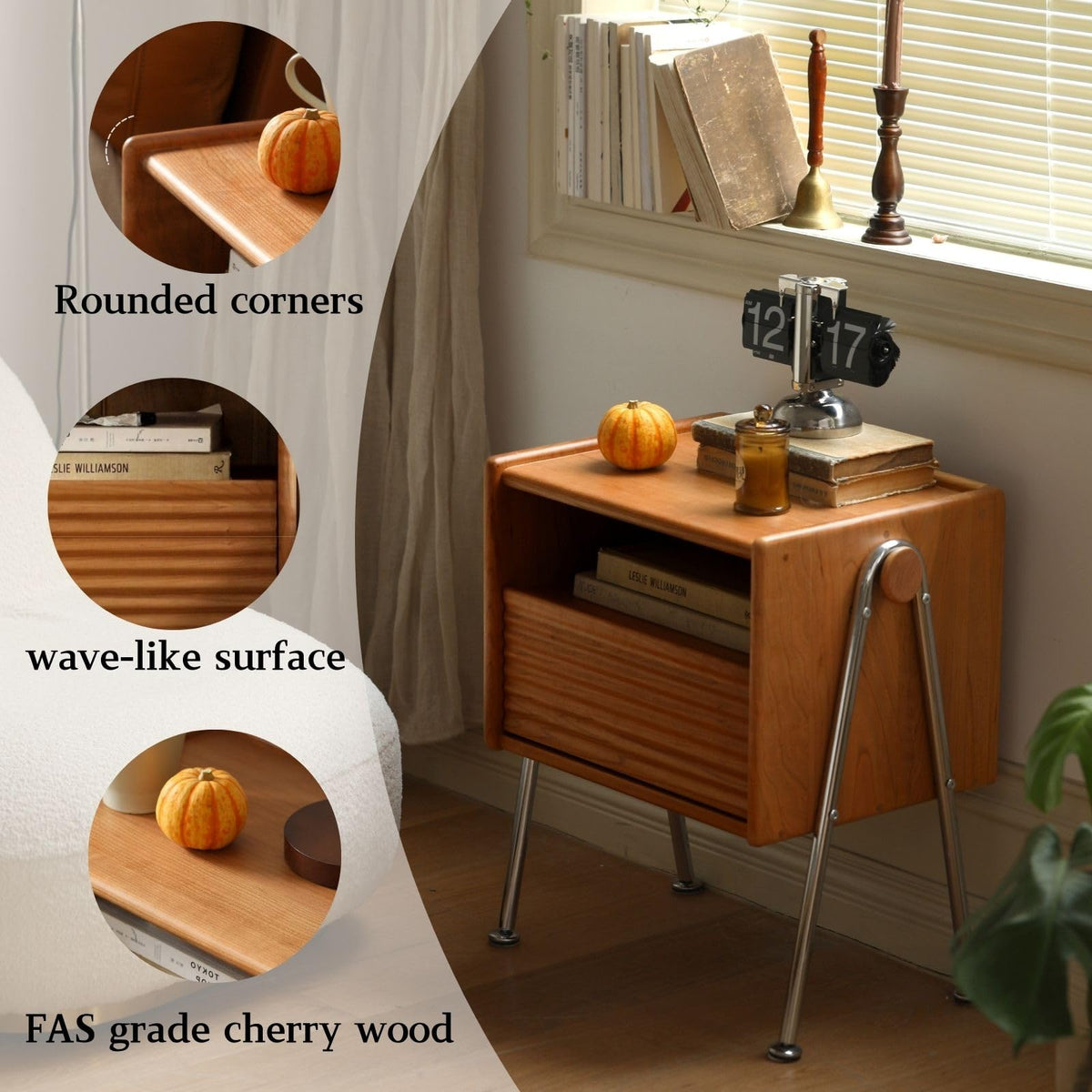 Cherry Wood Nightstand Set of 2 with Drawer W943436