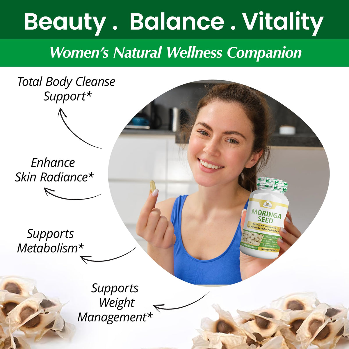 Organic Moringa Seeds Capsules 120 Vegan Capsules Z333060