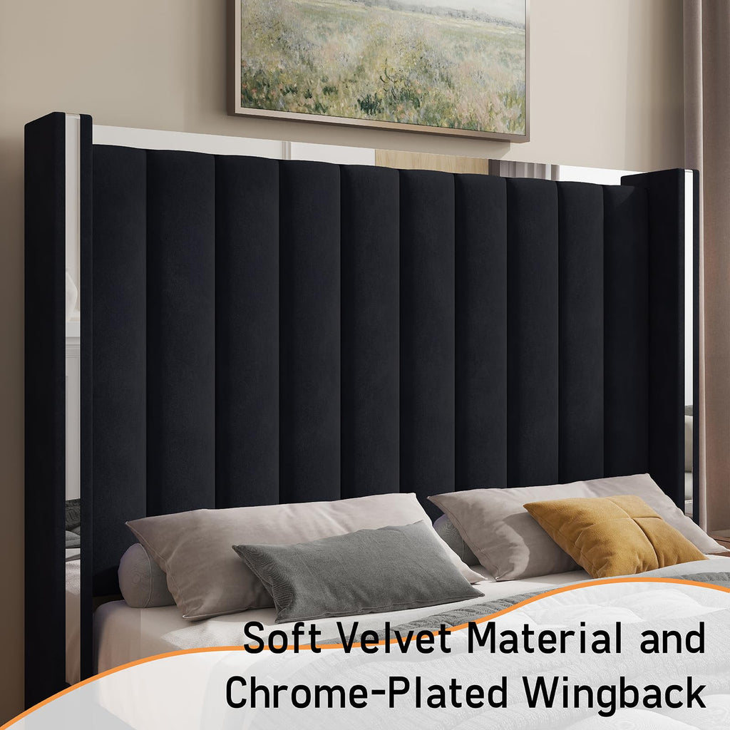 Queen Upholstered Bed Frame with Tall Headboard T60007