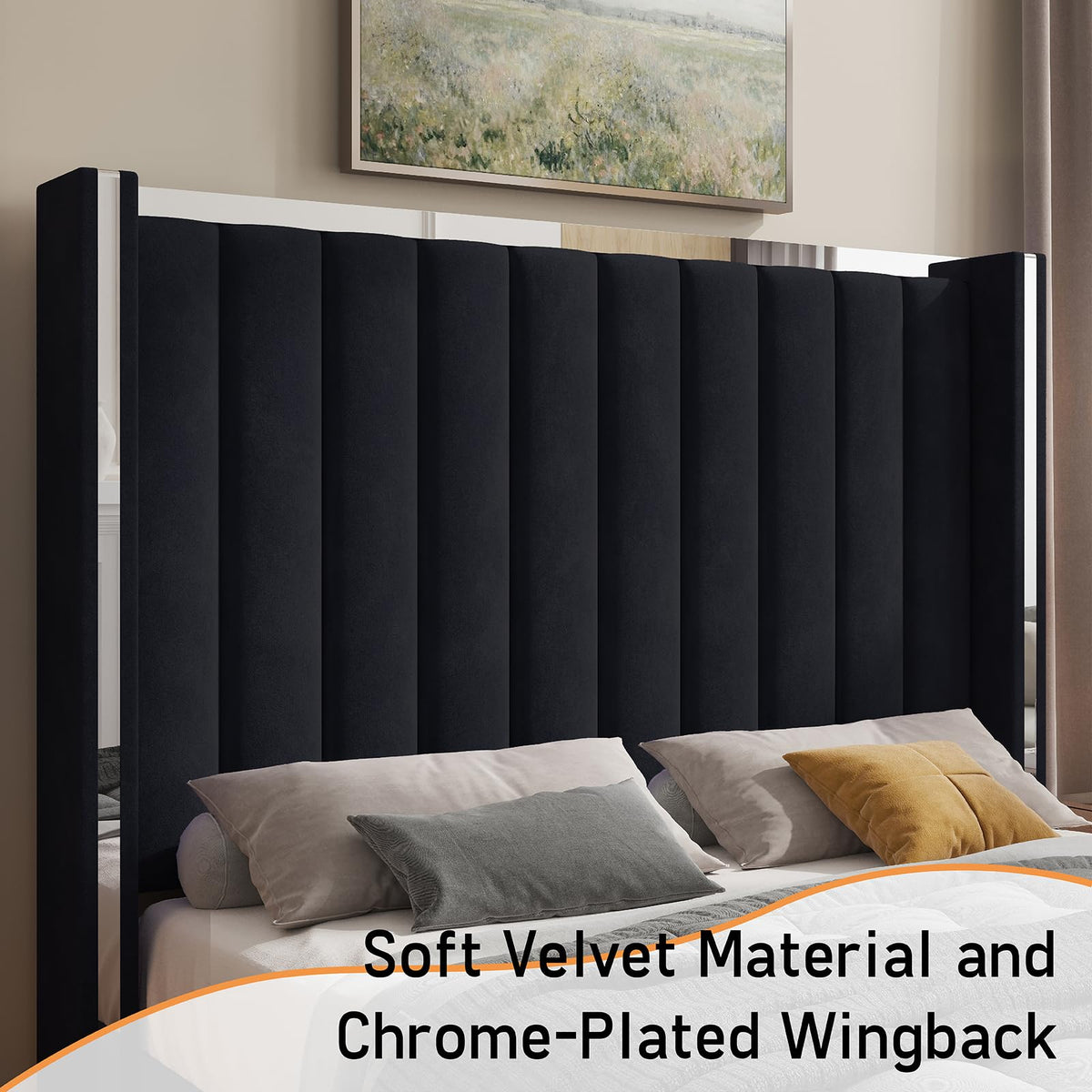 Queen Upholstered Bed Frame with Tall Headboard T60007