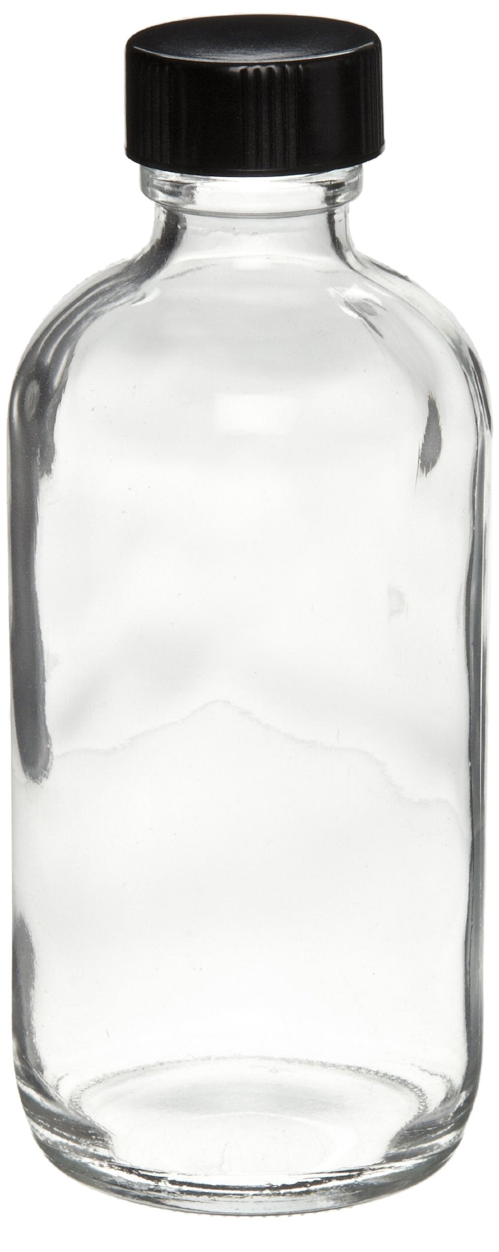 Clear Glass 2oz Boston Round Bottle with Black Screw Cap, Case of 24 U860962