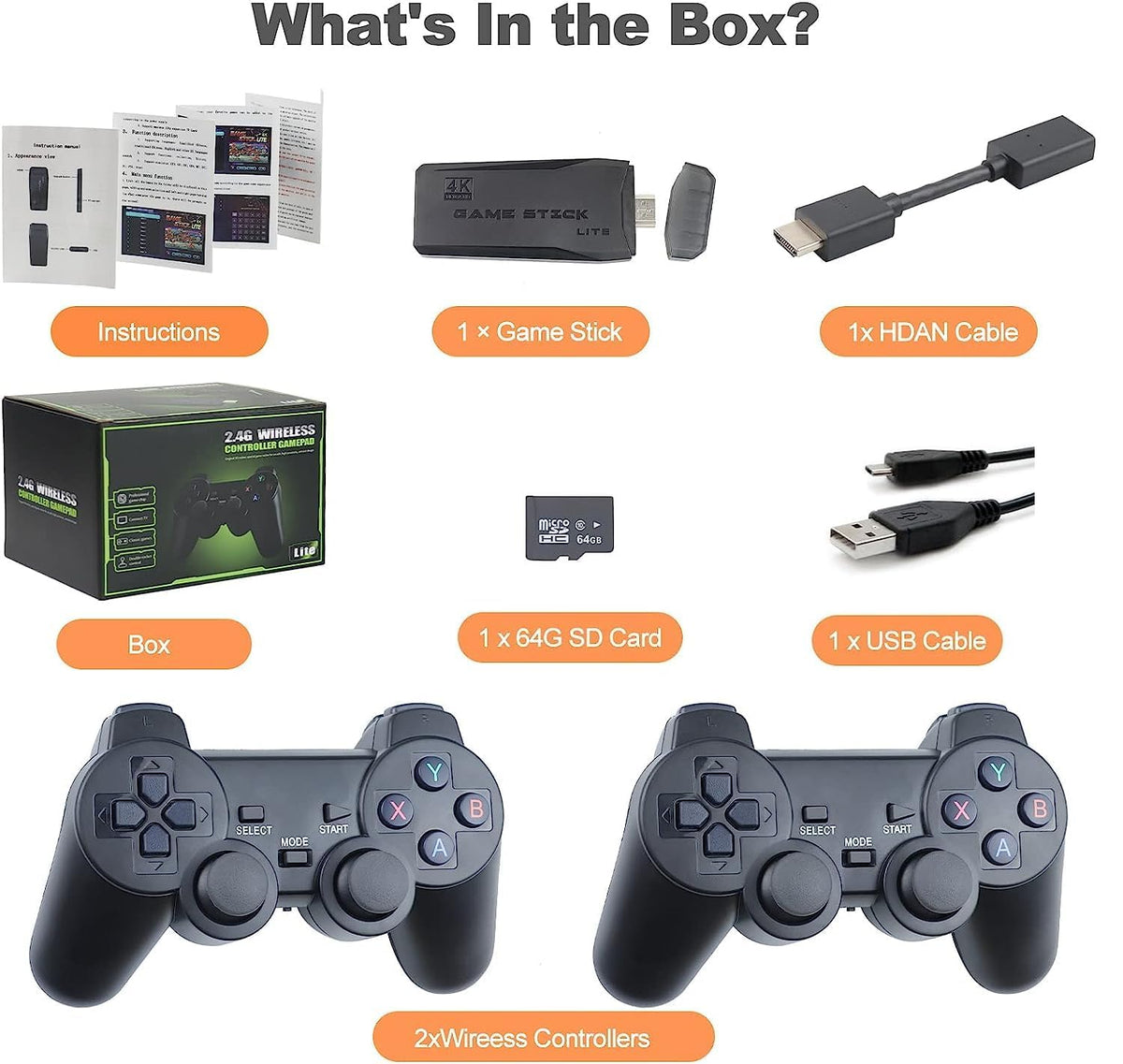 Retro Game Console 4K HDMI 15 Classic Emulators Dual 2.4G Wireless Controllers U10678
