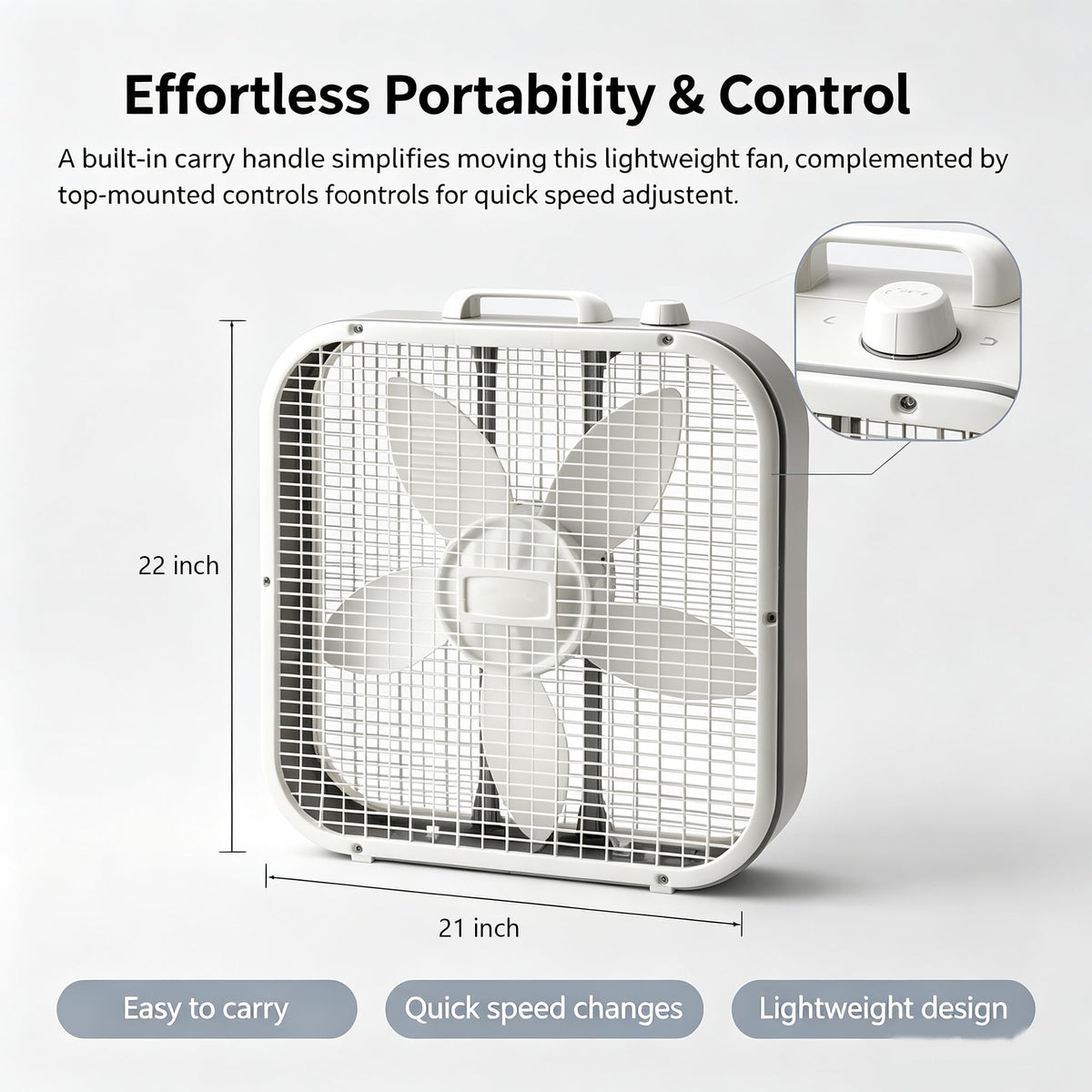 20 Inch 3-Speed Box Fan with Top Handle Z1376