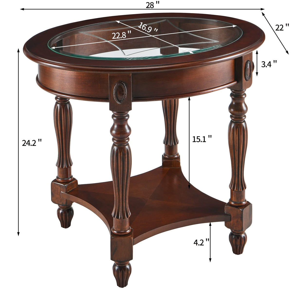 Wood Oval End Table with Glass Top U451