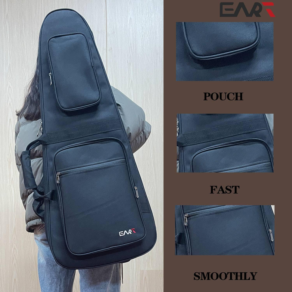 36 Inch Headless Electric Guitar Case, Waterproof Nylon Soft Bag with Shoulder Strap, Black F339454