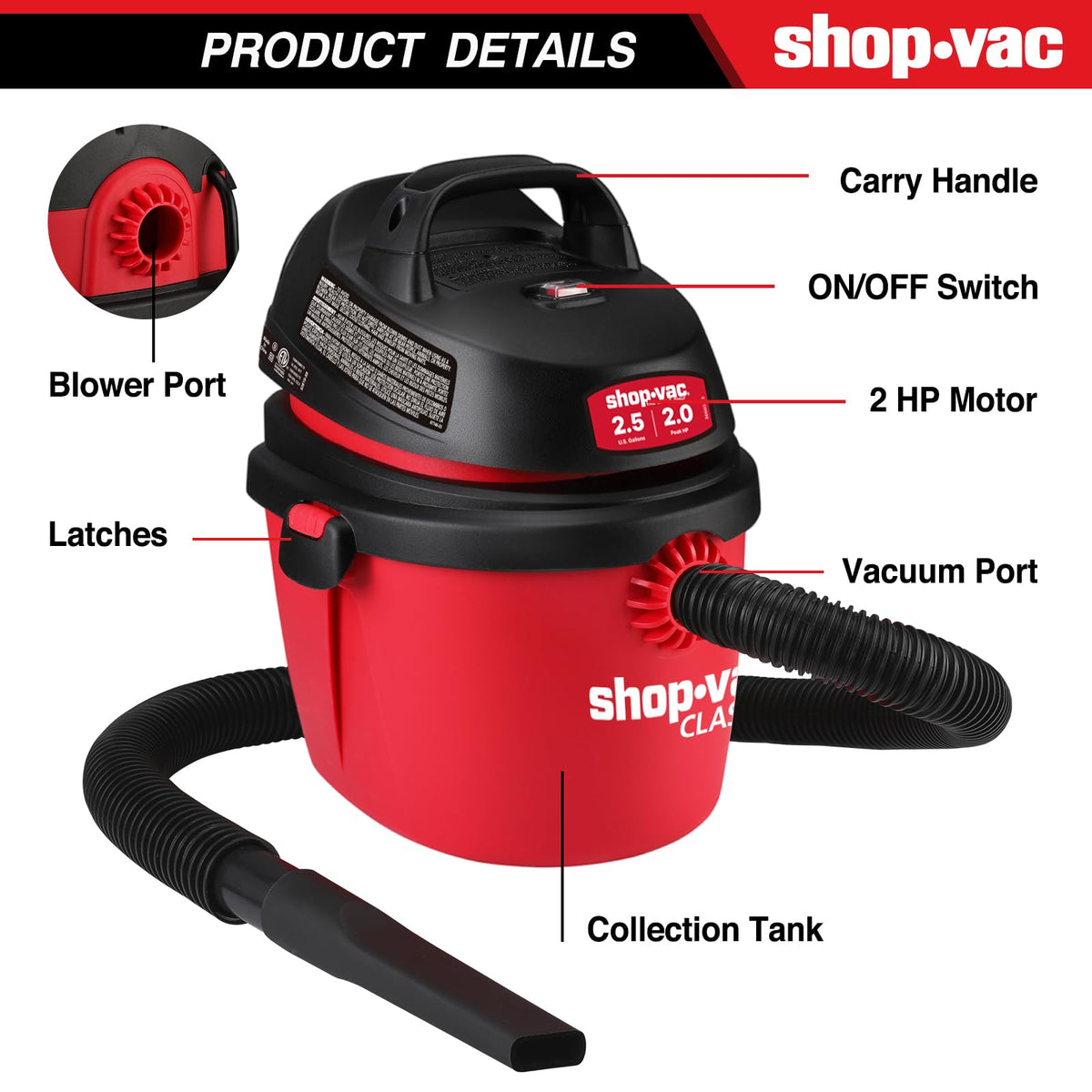 2.5 Gallon 2.0 Peak HP Wet/Dry Vacuum Q24110