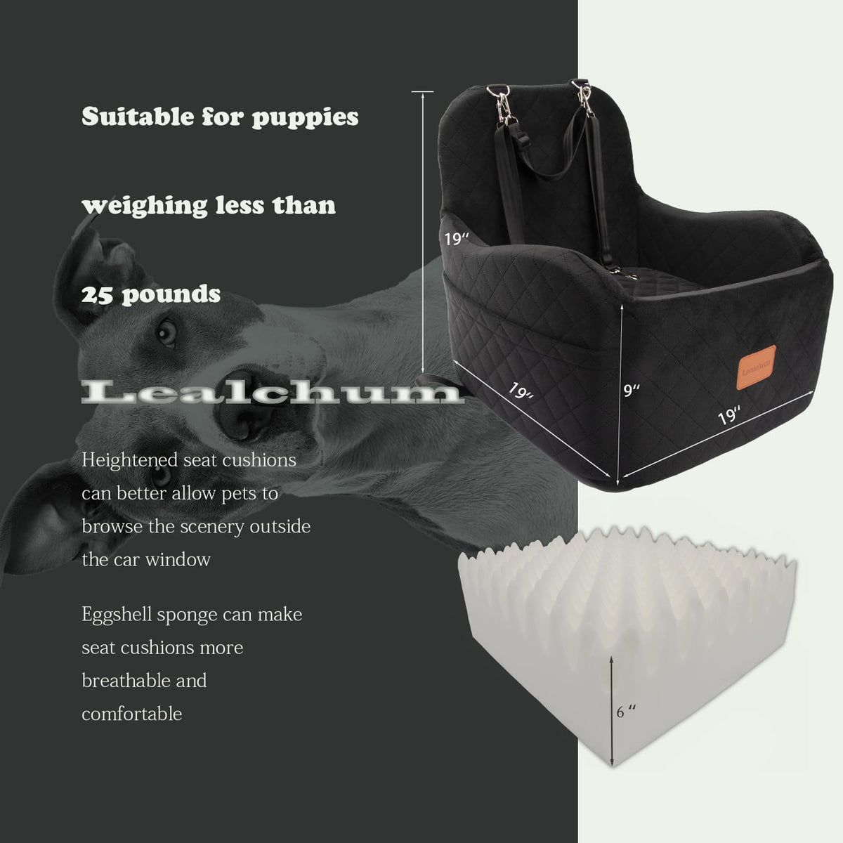 Dog Booster Car Seat for Small/Medium Dogs Up to 35lbs, Black, Medium E6504