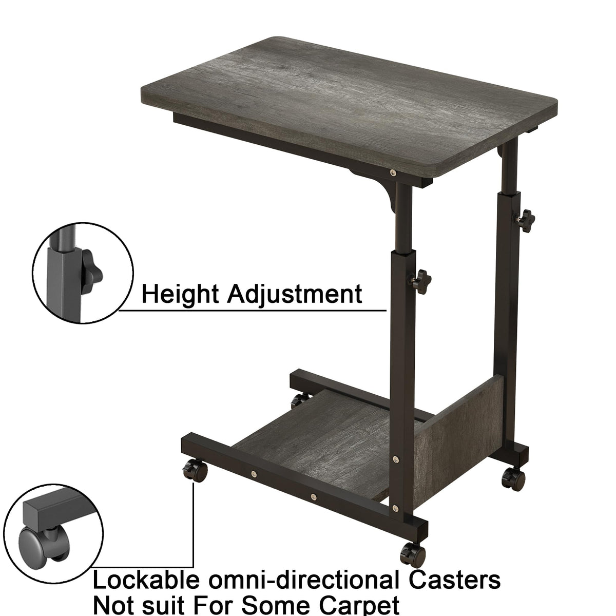 Adjustable Height C Table with Wheels and Storage F849