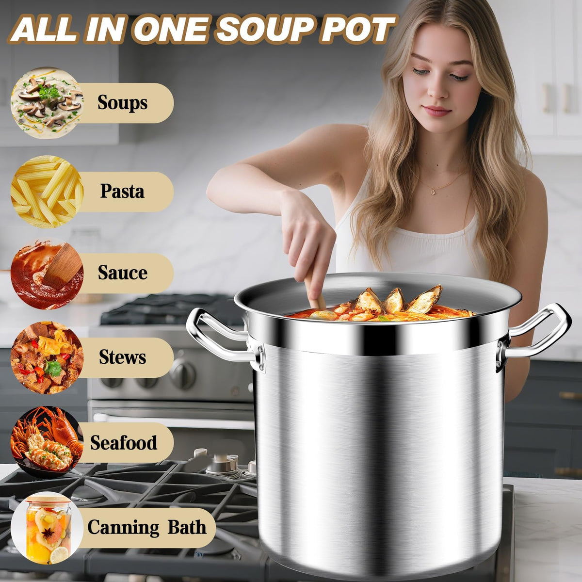 40QT Stainless Steel Stockpot with Lid I102