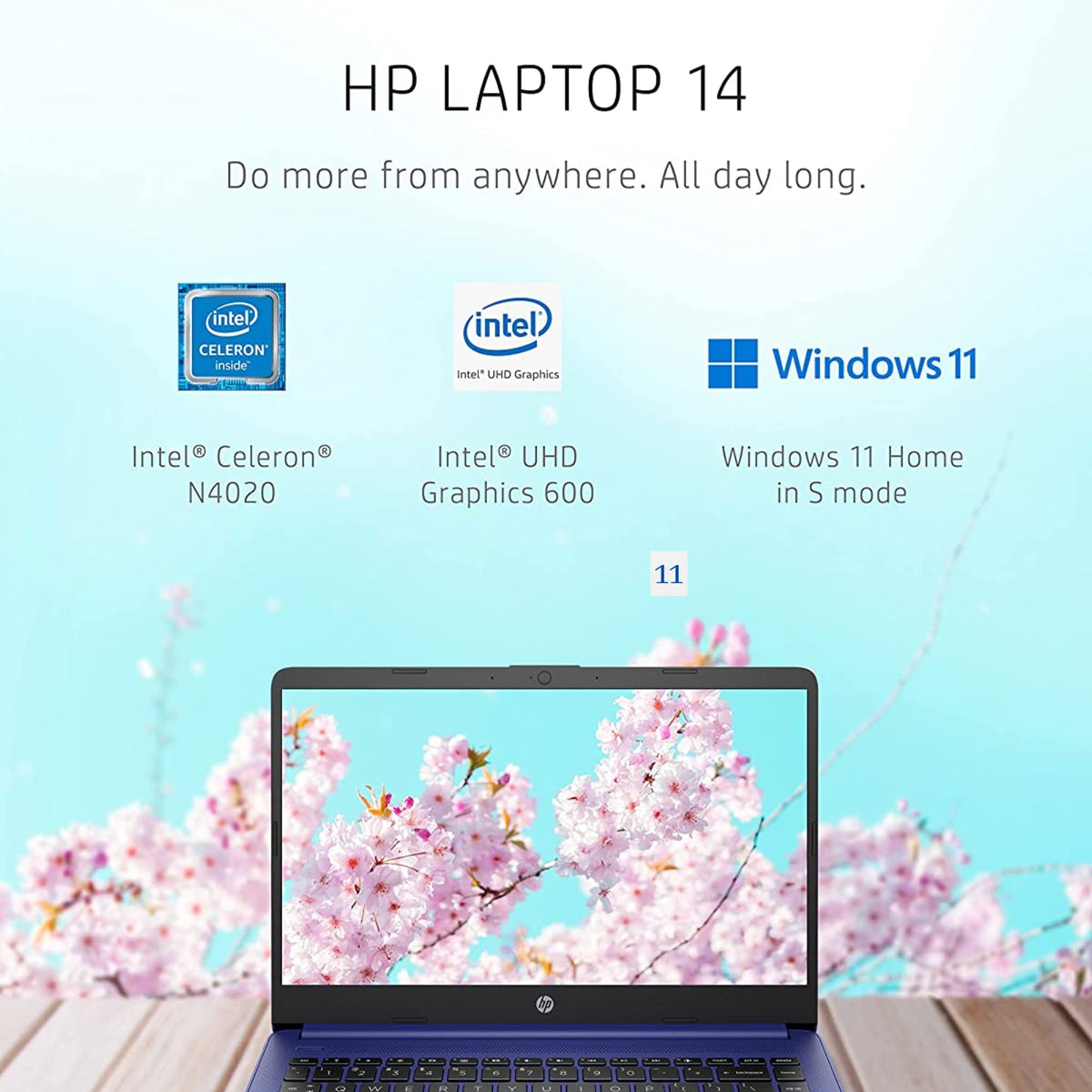 14" HD Laptop, Intel Celeron, 4GB Memory, 64GB eMMC, Blue R23039
