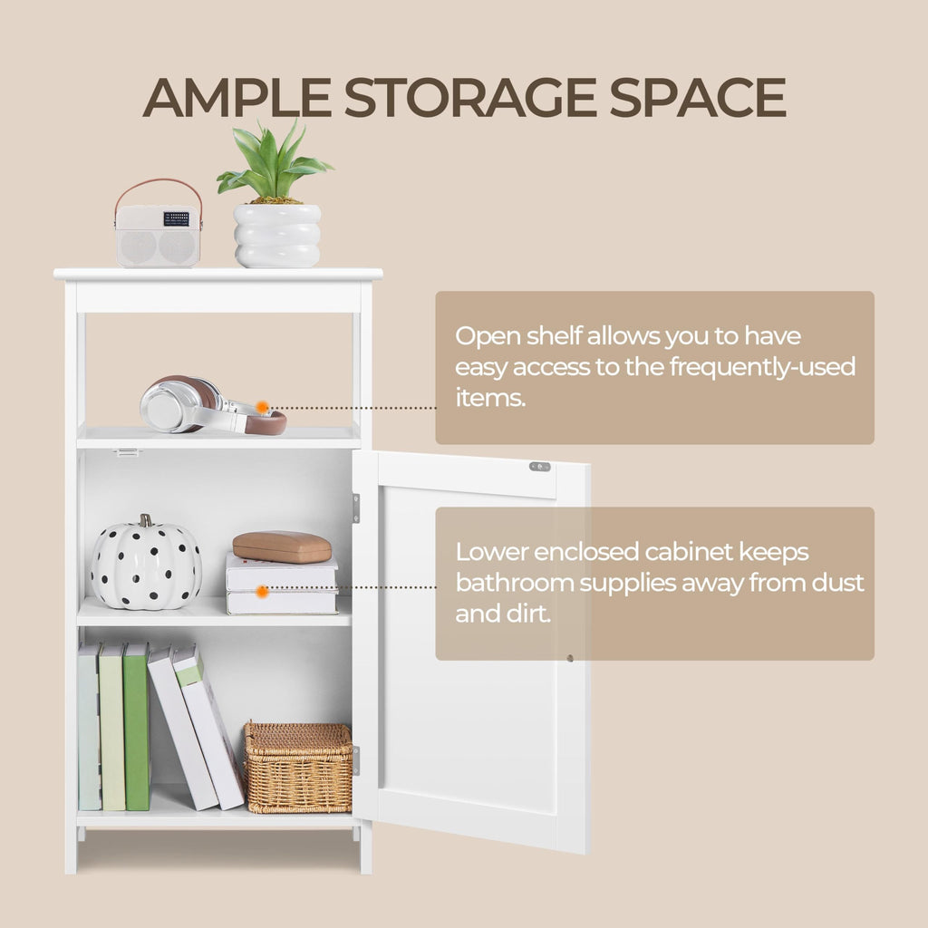 White Bathroom Storage Cabinet with Door & Open Shelf X52868