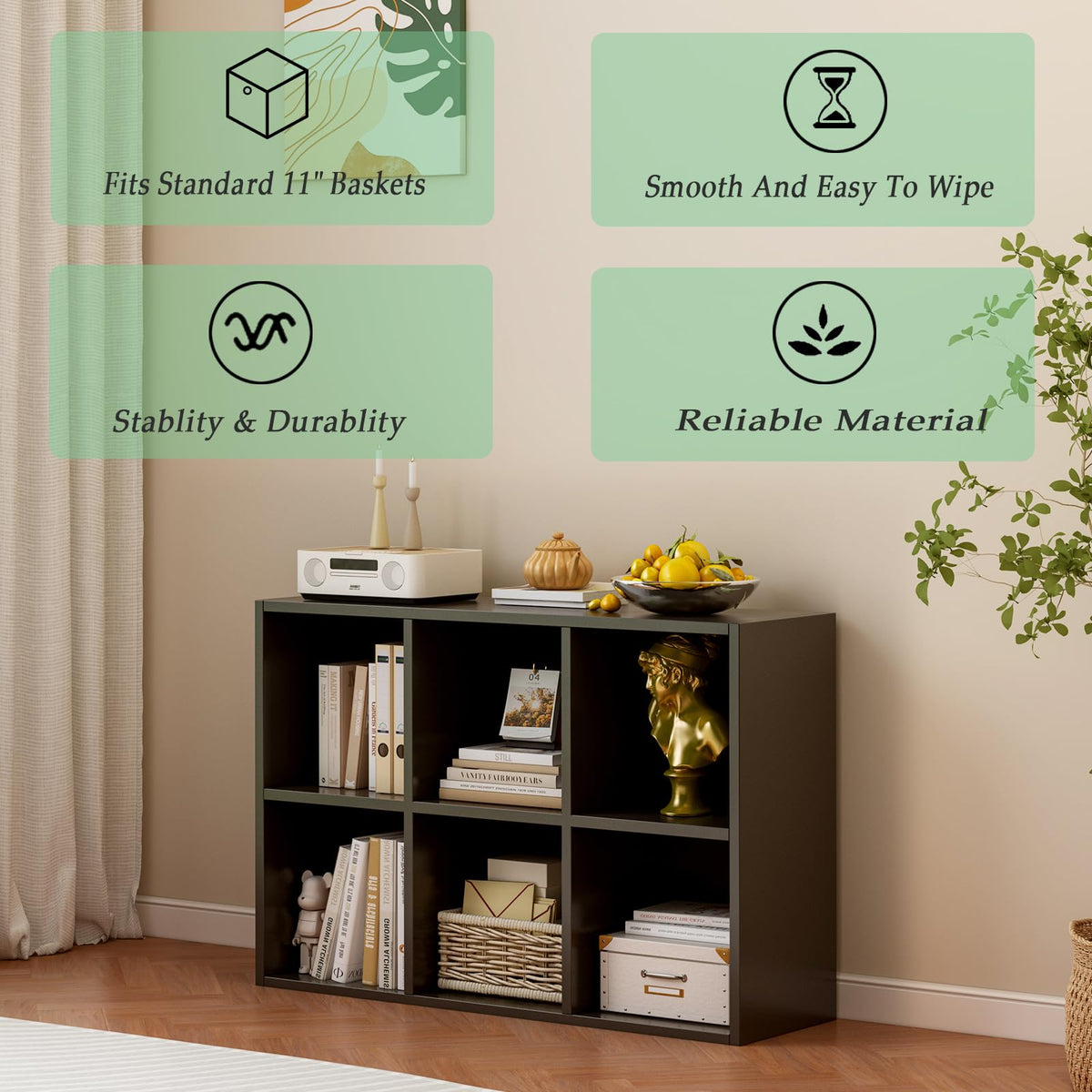 Black 6-Cube Storage Shelf Bookcase Z666