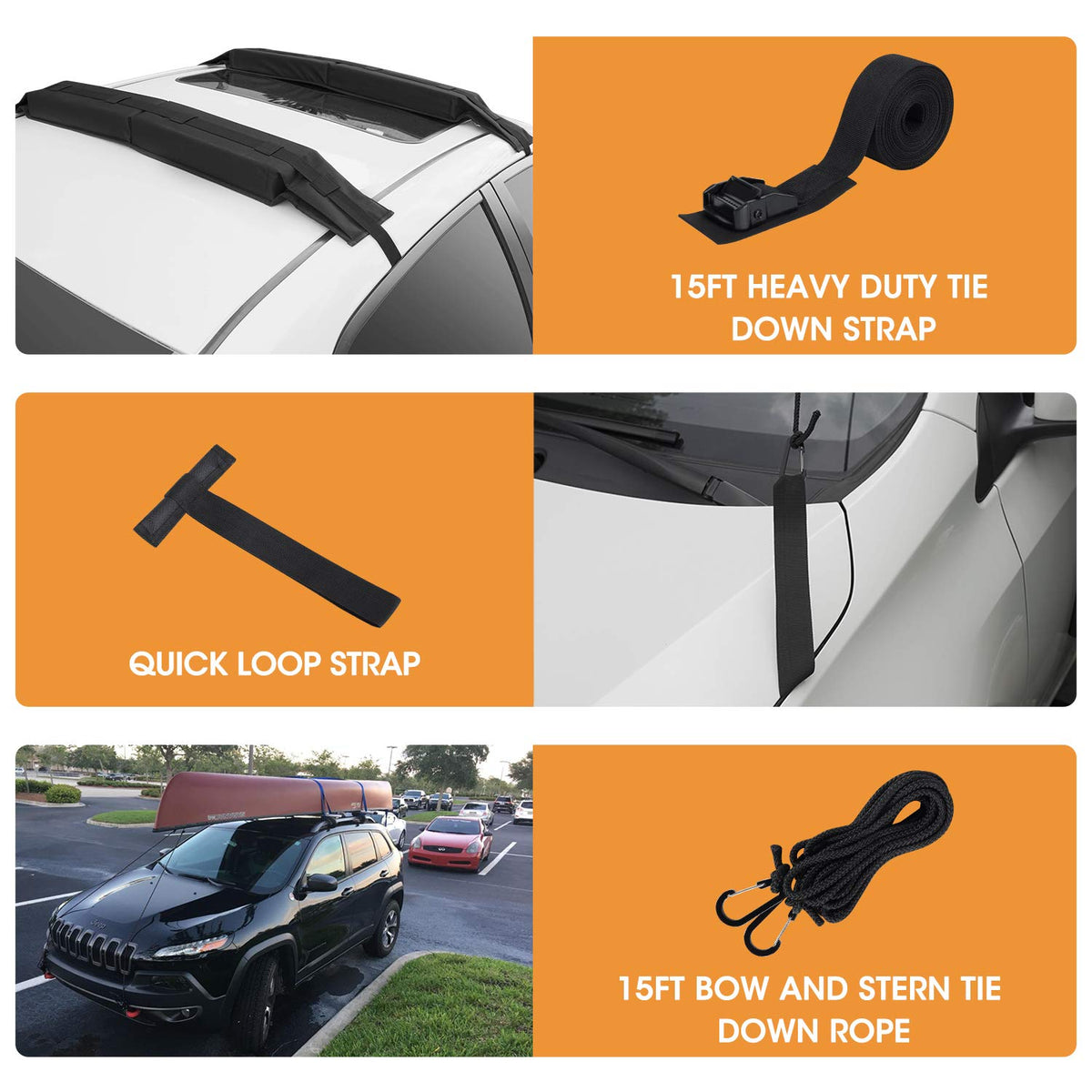 Soft Roof Rack Pads with Tie-Down Straps and Storage Bag N1863