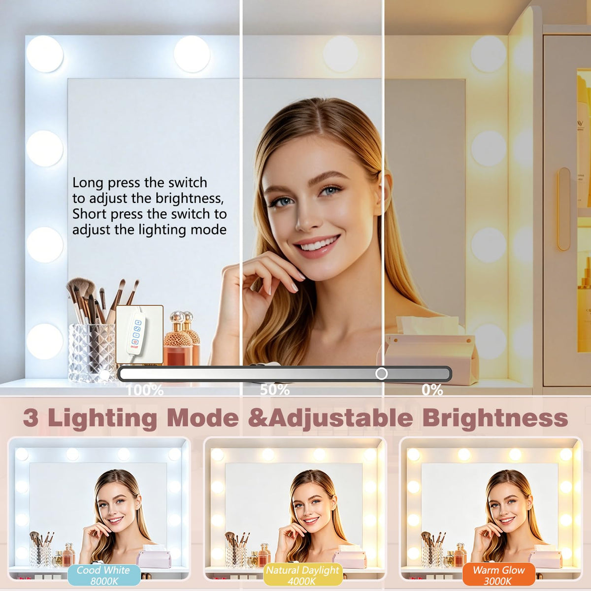 Vanity Desk with LED Lights and Mirror W514
