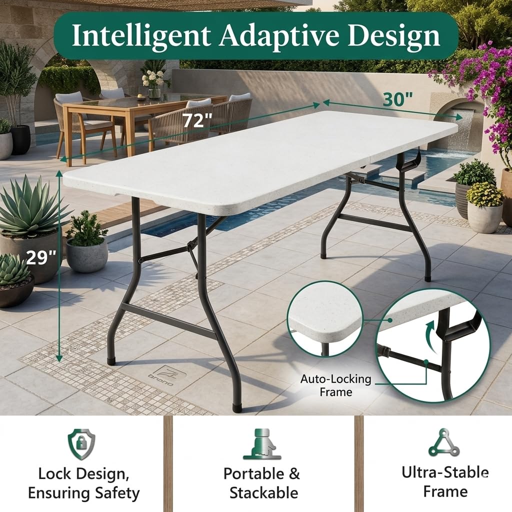 6FT Heavy Duty Plastic Folding Table with Steel Legs N86097