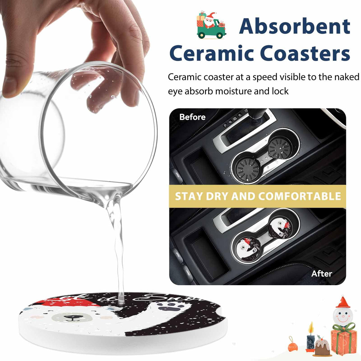 Absorbent Ceramic Stone Car Coasters Set of 2 H108034